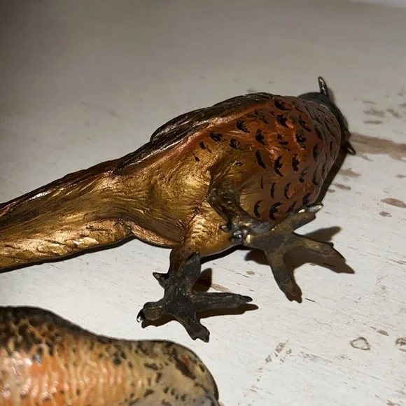 Antique cold painted bronze quail bird figurines Austrian